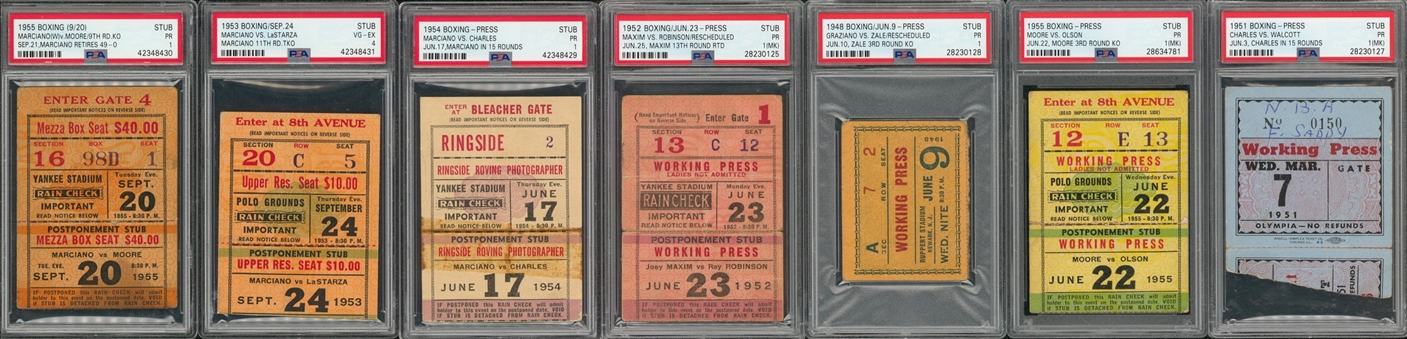 1940s-1950s Graded Boxing Tickets & Passes (Collection of 11) Including Joe Louis & Rocky Marciano